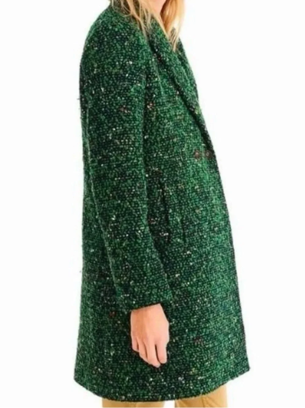J. Crew Collection Daphne Wool Green Tweed Double-Breasted Pea Coat - Picture 7 of 14